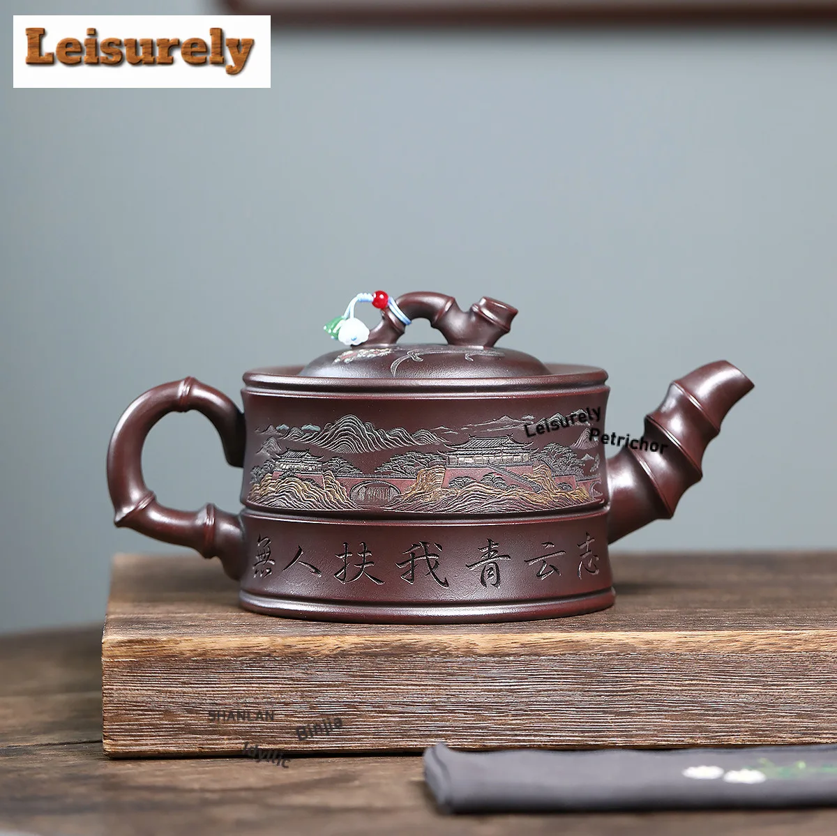 800ml Retro Yixing Purple Clay Teapots Handmade Bamboo Section Pot Raw Ore Antique Brass Mud Kettle Chinese Zisha Tea Set Gift
