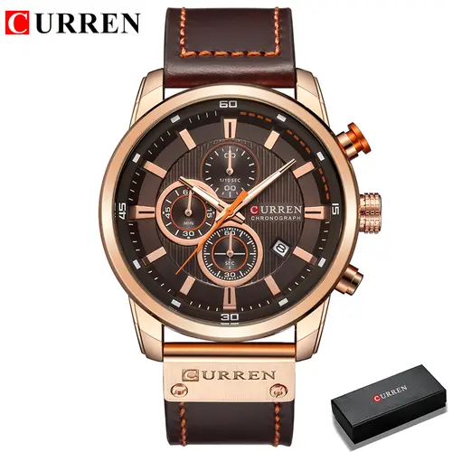 CURREN 8291 Mens Quartz Chronograph Watch Casual Leather Military Sport Fashion Gentleman Wristwatch - Image 2