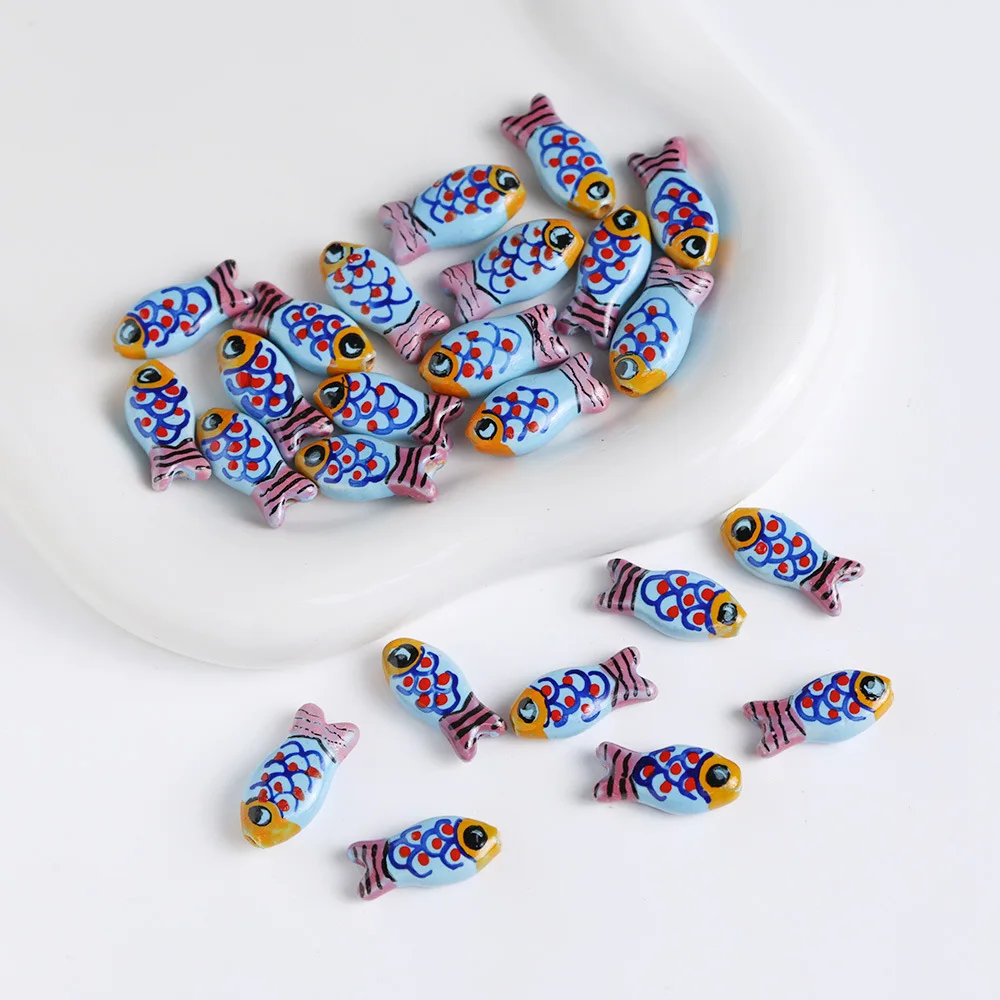 5PCS INS 스타일 손으로 그린 ??줄무늬 물고기 세라믹 비즈 보석 만들기용 간격 비즈 목걸이 팔찌 공예 DIY 용품