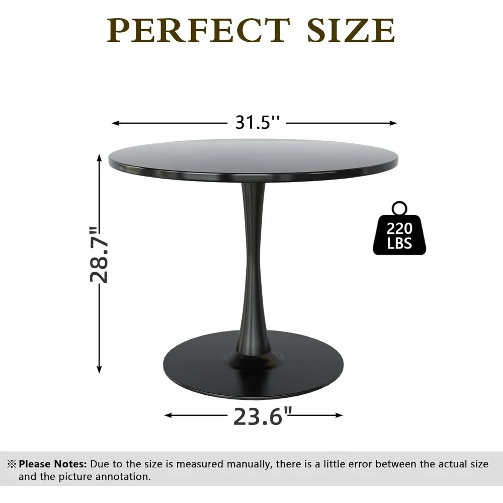 32 Inch Round Dining Table, Black Tulip Dining Table Tulip Table W/0.71" Thickness & Metal Pedestal Base for 2 to 4 People 2