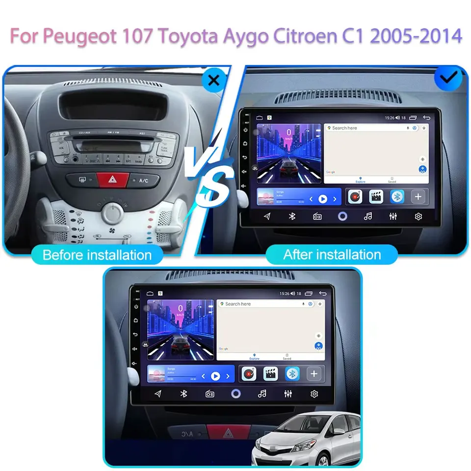 SXAUTO - 6G 128G - Android 15 IPS Autoradio für Toyota Aygo/Peugeot 107