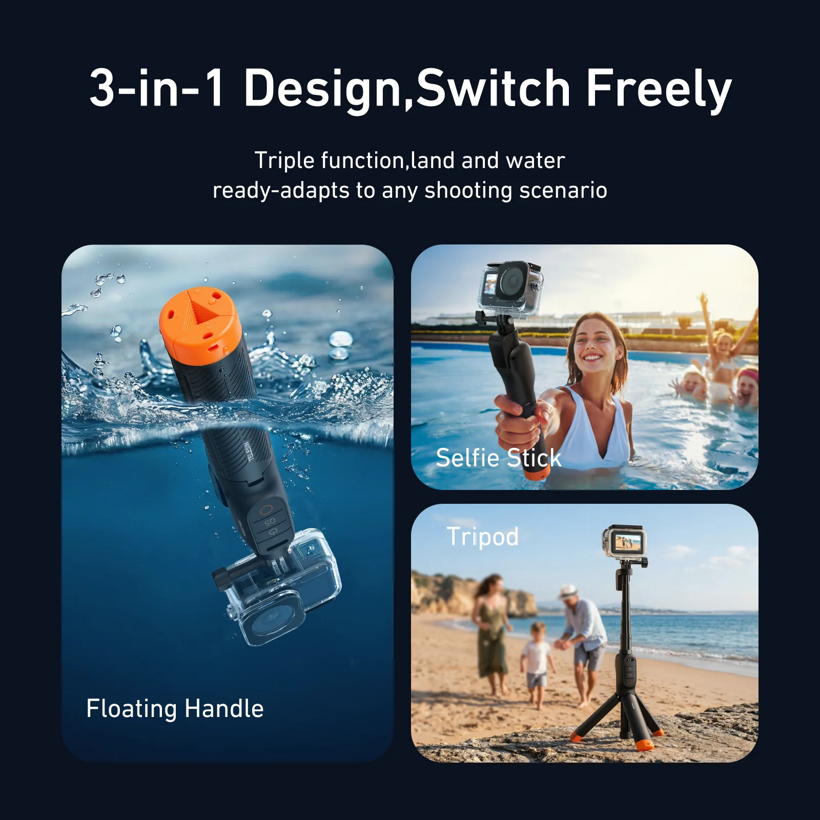 TELESIN Draadloze afstandsbediening voor onderwaterduiken, uitschuifbare selfiestick, statief en drijfhandvat voor DJI OSMO Action 6_voghion.com
