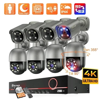 Techage 4K 8MP Kit telecamera di sicurezza visione notturna Smart AI rilevamento avviso di posta elettronica sistema di telecamere di sorveglianza CCTV per la casa all'aperto