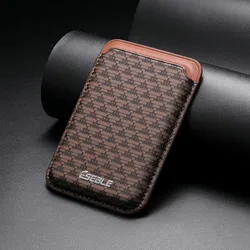 Enhanced Magnetic Leather Card Holder with N52 Ring, Ultra - Slim PU Card Sleeve (Brown)