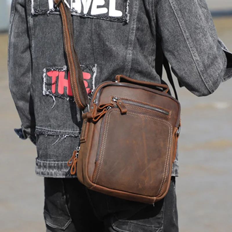 

AETOO First layer cowhide man shoulder bag crazy horse leather crossbody bag simple handbag everyday versatile fashion