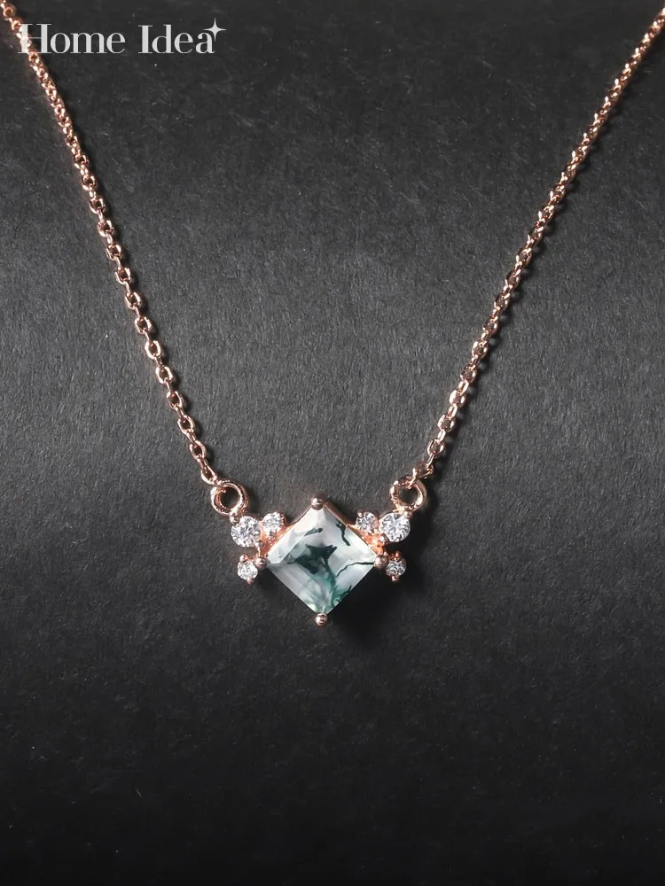 

Designer Square Gem Pendant Necklace Women S925 Silver 18K Gold Plated Natural Agate Stone Short Chains Necklace