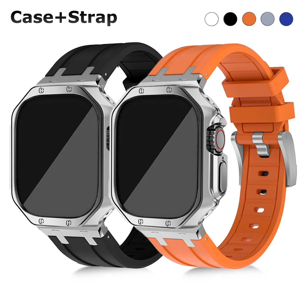 

Silicone Band TPU Case for Apple Watch Ultra 2 49mm 9 8 7 45mm 6 5 se 4 42 44mm Cover Sports Watchband for iWatch Series 41 40mm