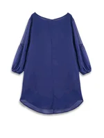 Plus size women's spring & summer solid color polyester non-elastic long back hem elegant lantern sleeve chiffon long sleeve top - Image 2