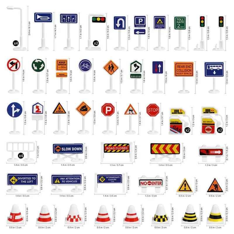 56 Pcs Traffic Knowledge Props Realistic Small Educational Playthings Traffic Signs Traffic Signs Toys Street Road Signs Toys