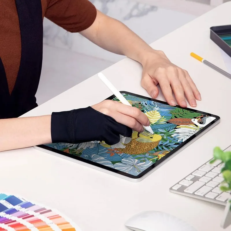 드로잉 장갑 두 손가락 세 겹 손바닥 방지 기능, 땀 방지, 마모 방지, 오염 방지, 스케치, 페인팅, 아트 태블릿용