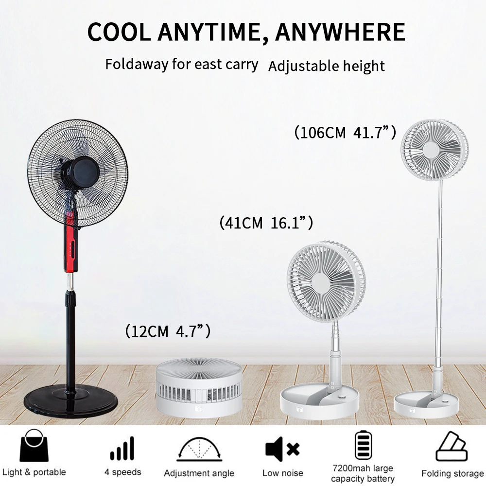 UNITEDTIME Desk and table fan, Foldable Fans Portable Travel Fan Battery Operated or USB Powered,Adjustable Height,My Foldaway 2