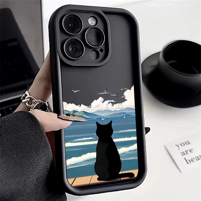 Adorable Cat by the Sea Silicone Phone Case Cover
