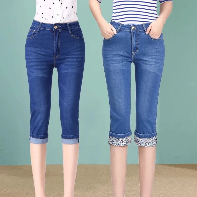 Korean Fashion Capri Blue Denim Pants Women Summer 2023 Vintage High Waist Jeggings Jeans Short Pencil Pants Breeches Leggings