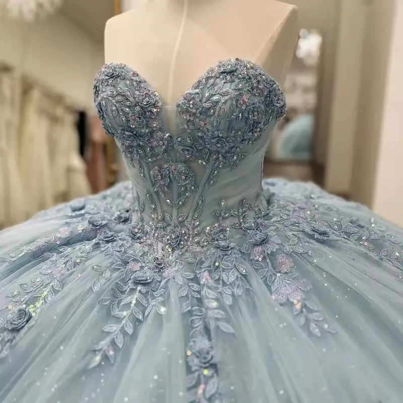 ANGELSBRIDEP Glittering Light Blue Quinceanera Dress With Cape Flower Lace Vestidos De 15 Anos Birthday Party Princess Ball Gown