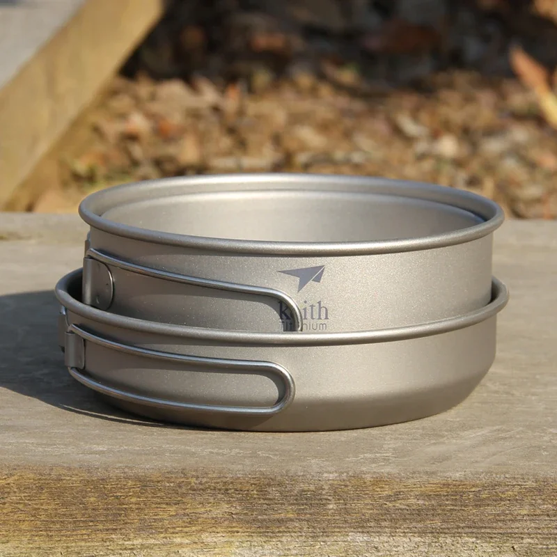 3PCS Titanium Cookware Pans Bowls Set Folding Handle Cook Sets Outdoor Traving Hunting Camping Cooking Set Ti6053 kitchen utensils camping cookware camping cookware set