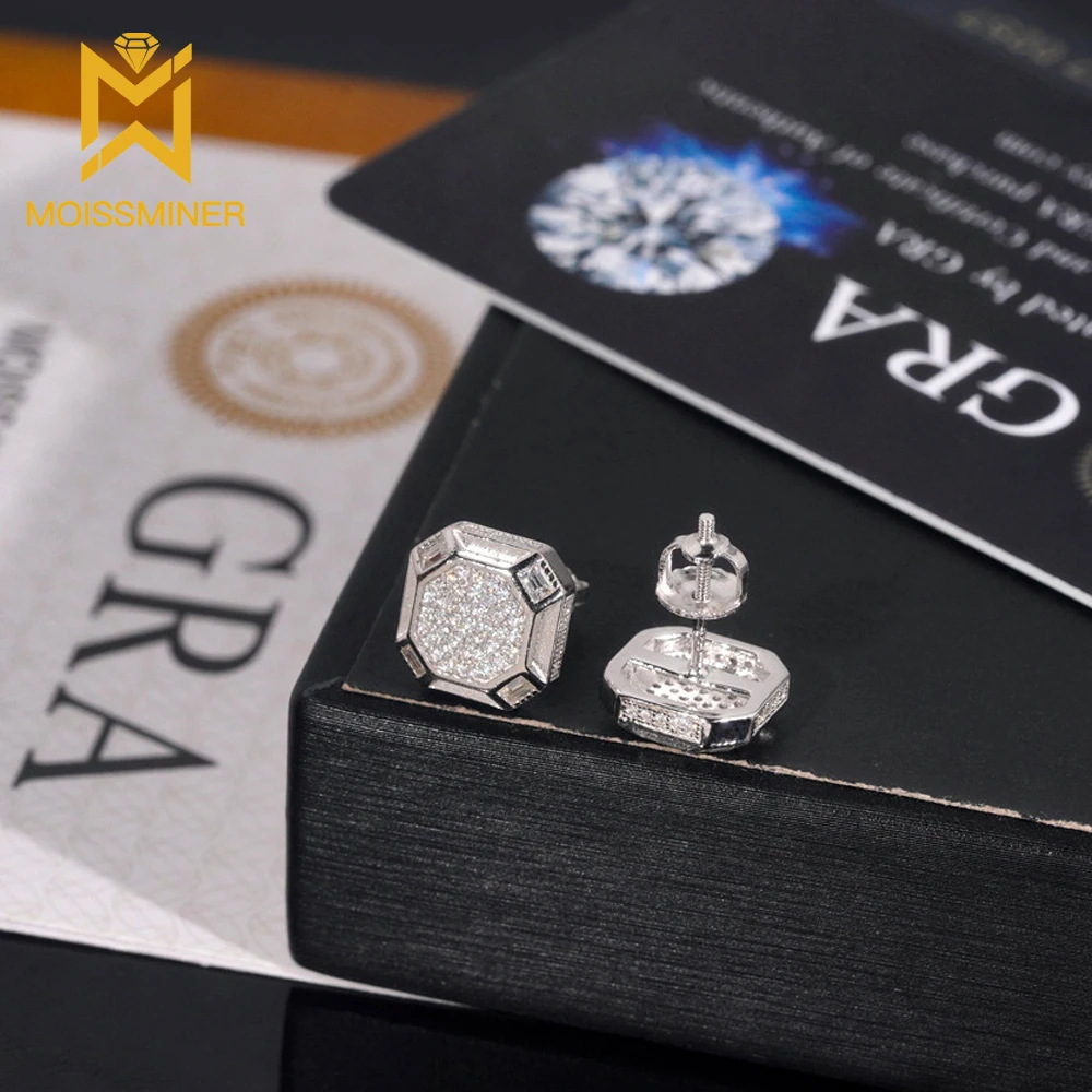 Moissminer Moissanite 여성용 맞춤형 귀걸이 Pass Diamonds Tester S 귀 스터드 GRA가있는 힙합 쥬얼리