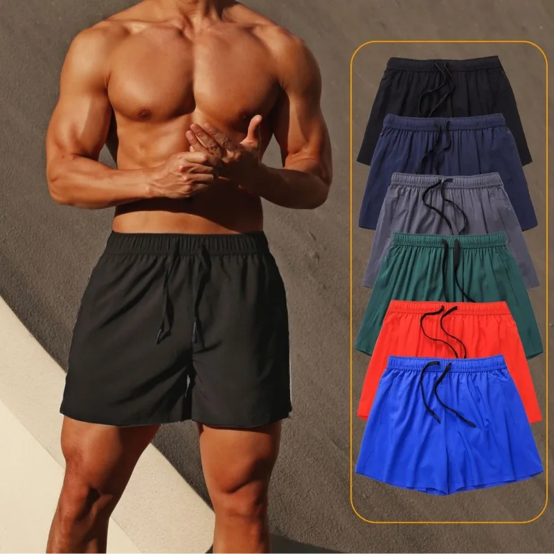 Men's Summer Shorts Fitness Running Training Leisure Large Size Quick Dry Double Layer Drawstring Elastic Waist Gym Shorts