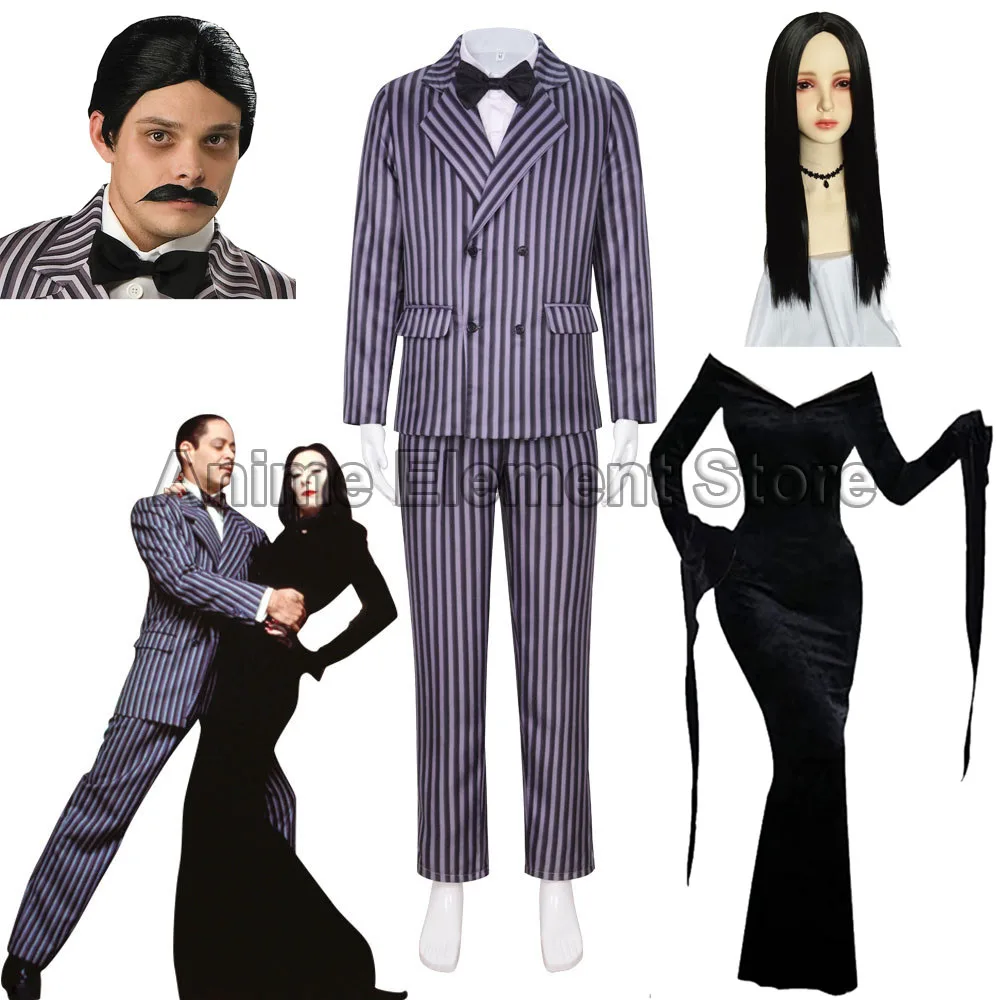 Gomez Addigs Cosplay Anime Morticia Costume Dress Halloween Carnival Outfit Adult Kid Coat Shirt Pant Tie Suit Party Uniform