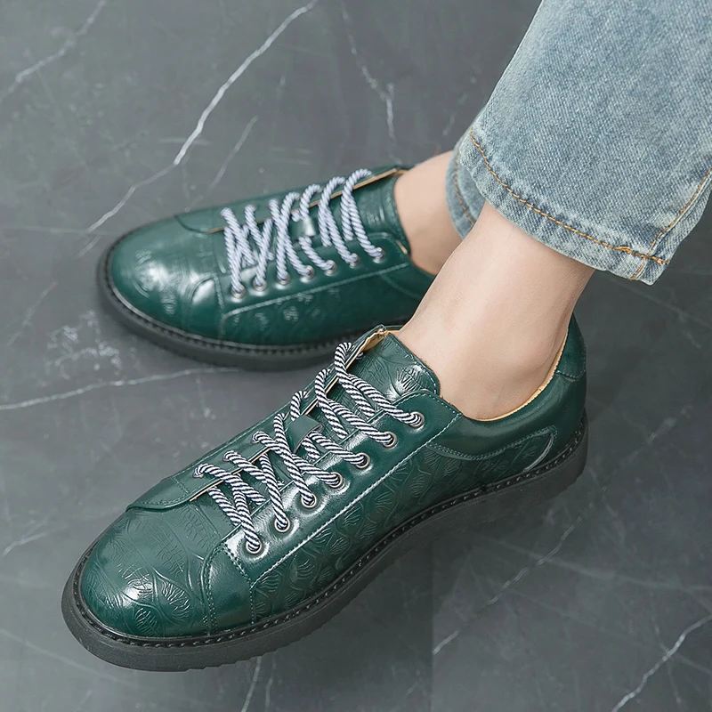 Spring New Men Casual Lace Up Board Shoes Handmade Leather Shoes Men Thick Soled Sneakers Comfort Driving Leather Oxford Shoes 2