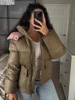 Femmes décontracté à capuche col montant coton manteau Chic à manches longues col en v fermeture éclair ample doudoune 2026 dame hiver rue vêtements d'extérieur 5