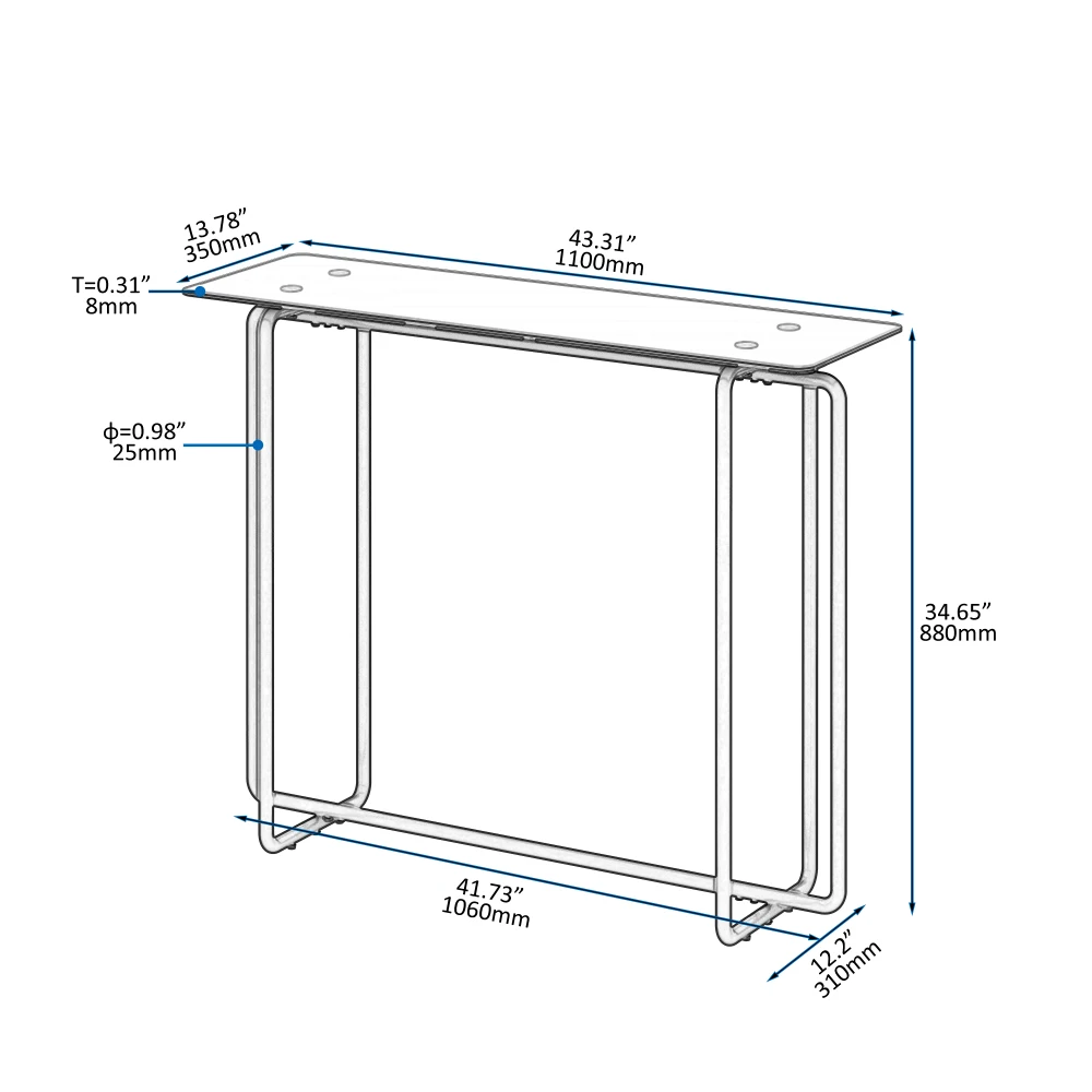 Single Layer Tempered Glass Porch Table - Black Leg Rectangular Console Table - Double Tempered Glass Tea Table 4