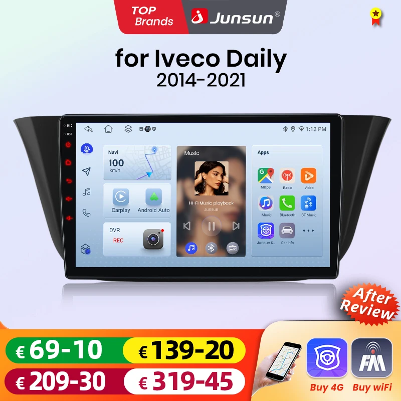 Radio samochodowe Junsun z Android Auto do Iveco Daily, multimedialne, bezprzewodowe CarPlay, sterowanie kierownicą, GPS, nawigacja, RDS, DSP, FM