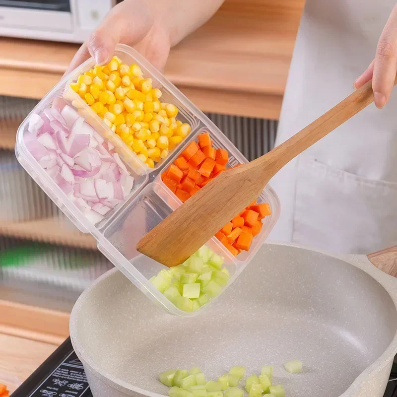 4 Grids Food Fruit Storage Box Compartment Refrigerator Freezer Organizers Sub-Packed Meat Clear Crisper Kitchen Food Container