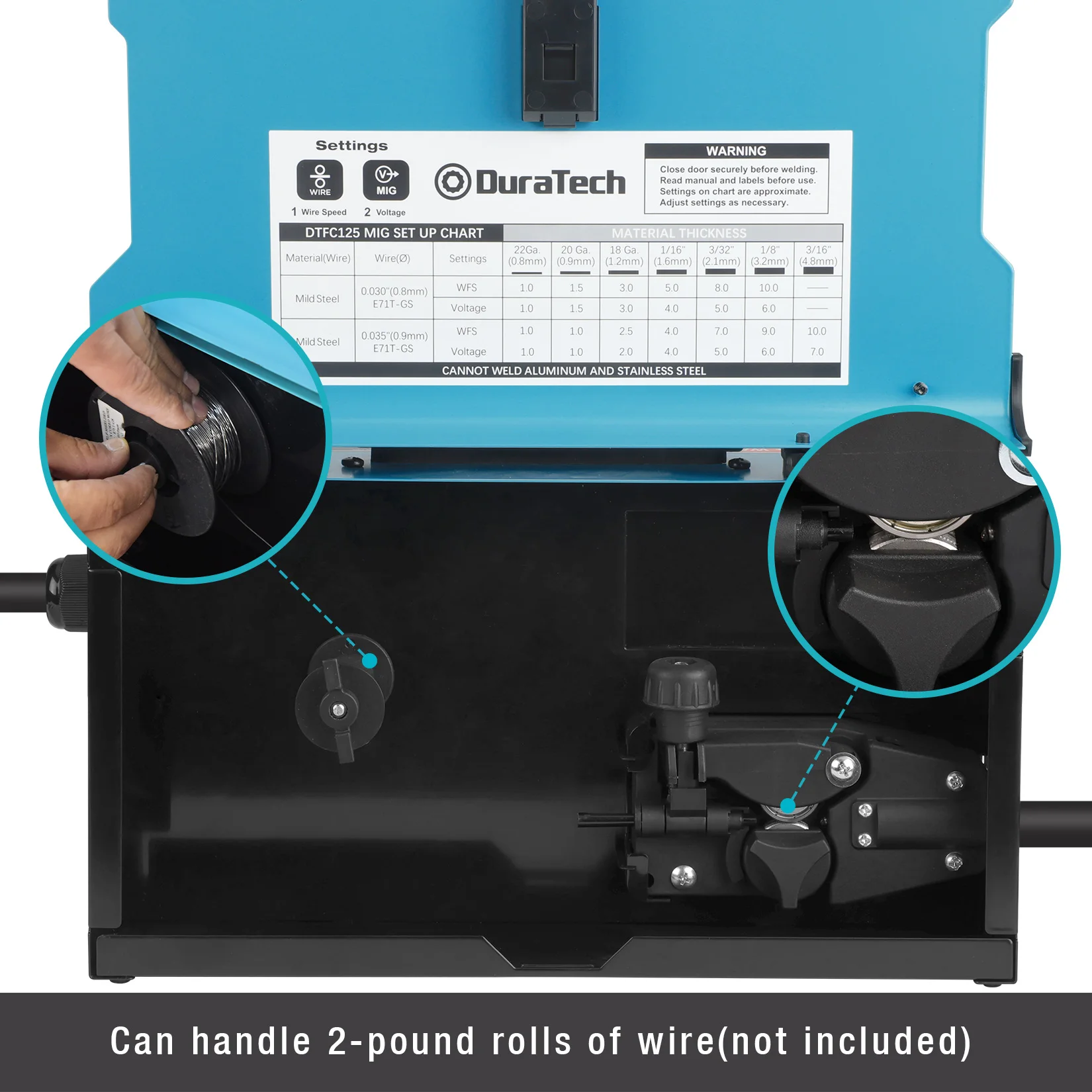 DURATECH 125A MIG Welder 120V Flux Core Welder Gasless Welding Kit with Wire Feed, Welding Gun and 15A to 20A Plug Adapter,