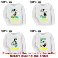 Mickey Mouse Print Boys T shirt 1 2 3 4 5 6 7 8 9 Years Birthday Number Bow Custom Name Kids Long Sleeve T-shirts Girls Clothes 1