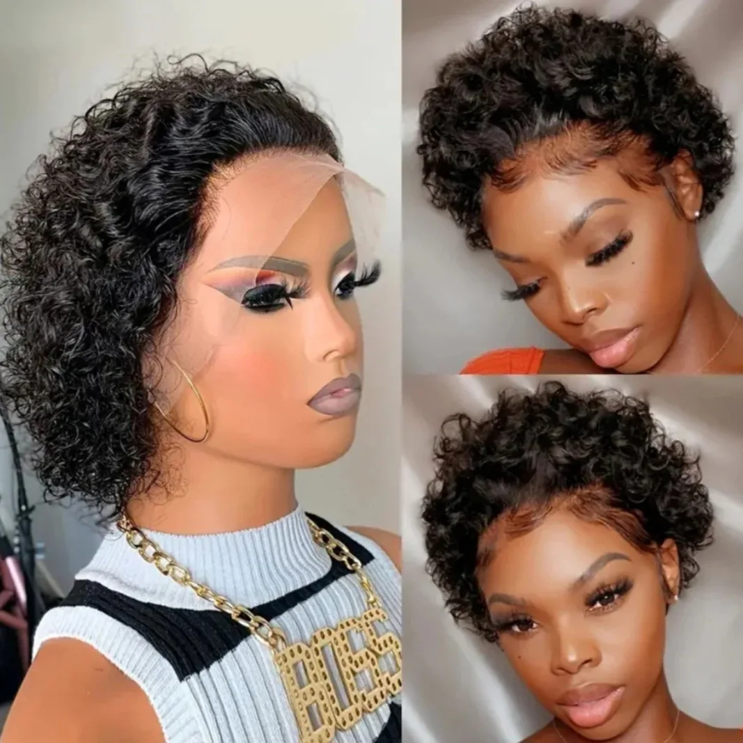 Short Curly Human Hair Wigs Pixie Cut 13x1 Curly Lace Front Human Hair Wigs for Black Women Colored Brazilian Human Hair Wigs