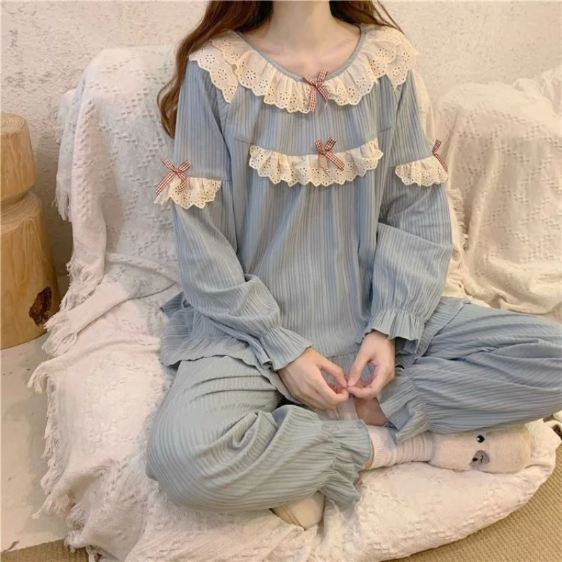 Fashionable Pajamas Women Spring Autumn Long Sleeve Ladies Princess Style Pajamas Home Clothes Casual Cute Pajamas Set aesthetic