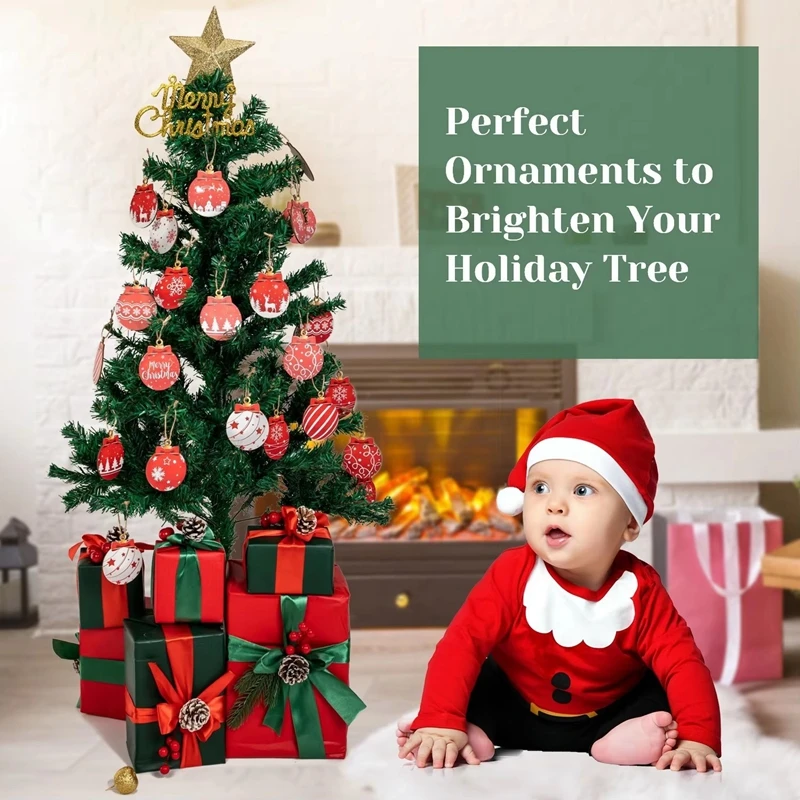 12Pcs Wooden Christmas Ball Ornaments Xmas Tree Hanging Pendant DIY Craft Merry Christmas Decoration For Home 2025 New Year Gift