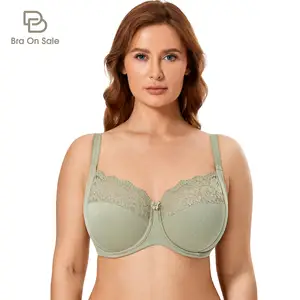 DELIMIRA Women's Full Coverage Floral Lace Bra Plus Size Non-Foam  Embroidery Underwired Minimizer Bras