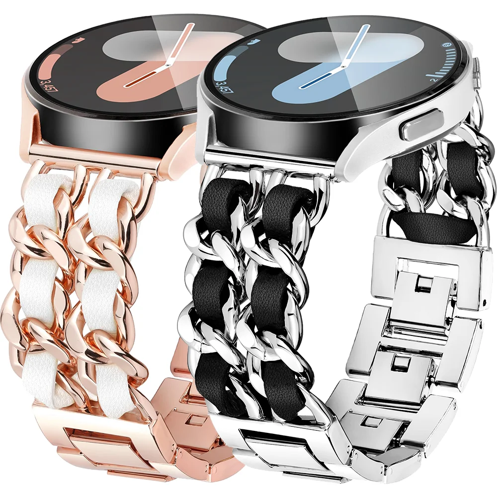 Luxury Leather and Metal Bracelet for Smartwatches - 20mm/22mm Bands