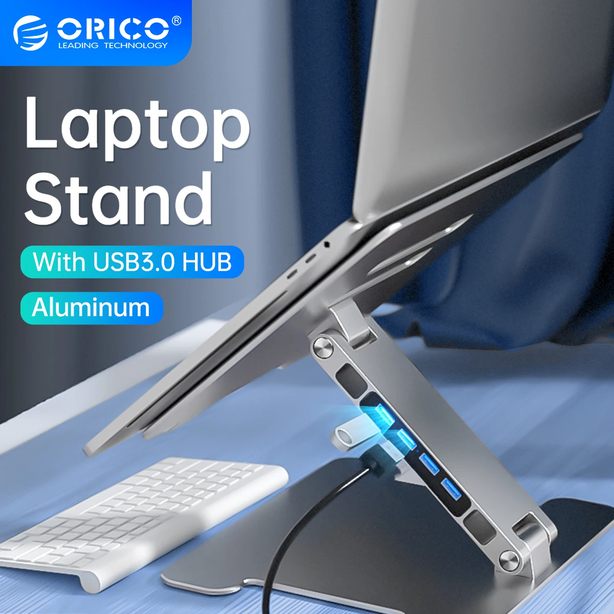 Orico-suporte Dobrável de Alumínio para Laptop Mesa Permanente Notebook Riser Desktop Acessórios de Refrigeração para Macbook Pro Usb 3.0