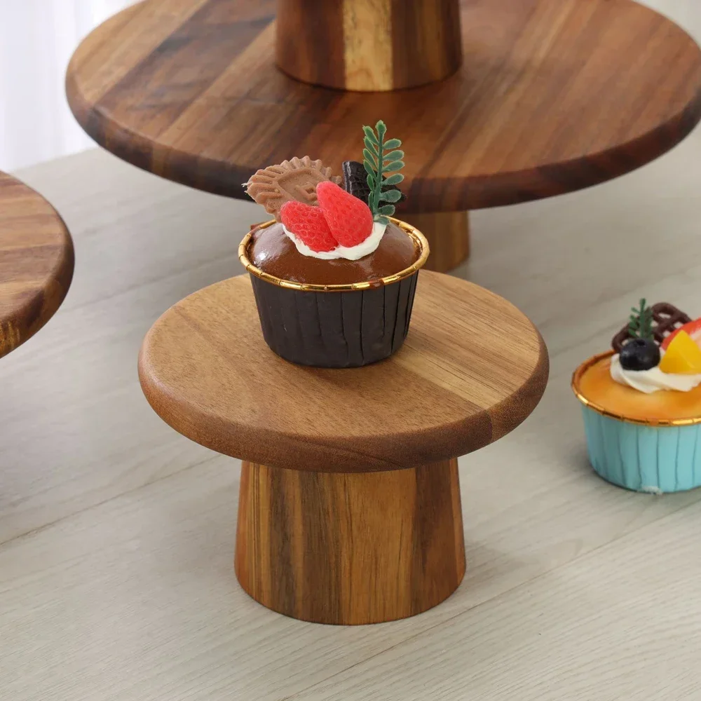 Wood Cake Stand Multiuse Wooden Plate Dessert Stand Afternoon Tea Serving High Tray Cupcake Holder Cakes Table Display Plates Cake Stand Dessert Stand