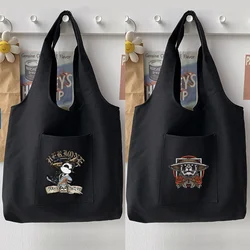 Woman Bag Casual Shoulder Bag Tote Bag Handbag Cartoon Samurai Pattern Printed Soft Canvas Bag Japanese Black Basic Commuter Bag