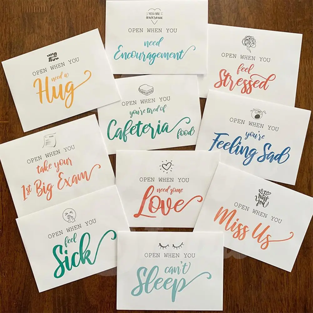 

16Pcs/Set Open When Envelopes Letter Print Greeting Cards College Student Gift DIY Inspirational Quotes Cards