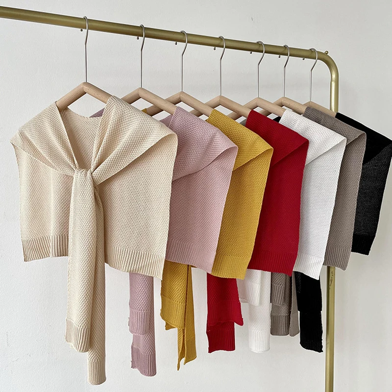 

MoriBty New Knitted Scarf Dickey Collars Women Summer Solid Color Ice Silk Shawl Wraps Female Neck-protection Cross Knot Bufanda