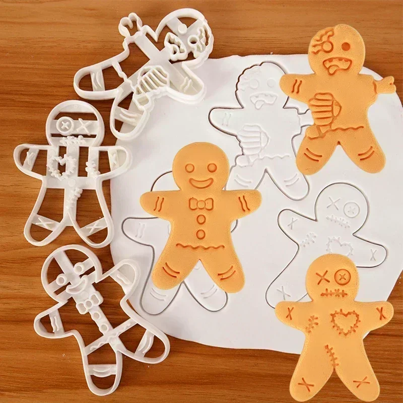 Cookie Cutter Halloween Plastic 3D Cartoon Pressed Gingerbread Man Stamp Embossing DIY Mold Cake Decorating