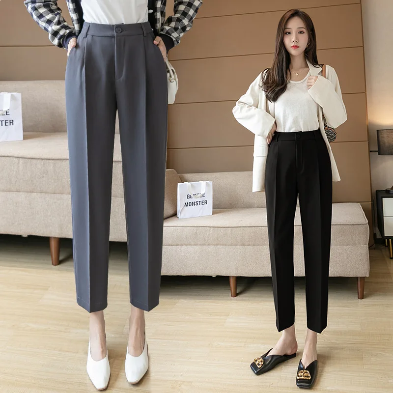 

2023 Spring and Summer New Elastic High Waist Tight Waist Korean Style Suit Pants Casual Tappered Cigarette Pants Cropped Pants