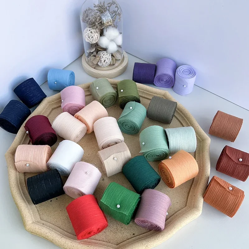 Silk Ribbon Chiffon Silver Sparkling Wrinkle Mesh Accessories Bright Wrinkle Gift Box Flower Bundle Packaging Snow Yarn Ribbon