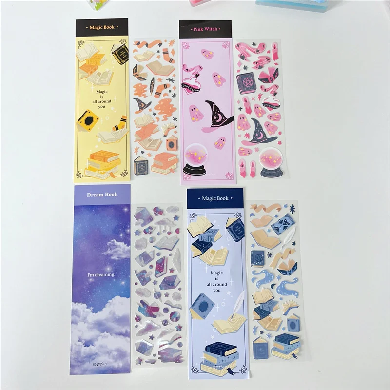 

1Pc Fantasy Magic Series Cute Stickers Color Magic Book Creative Collage Stationery Diy Decorative Sticker Laser Powder Tools