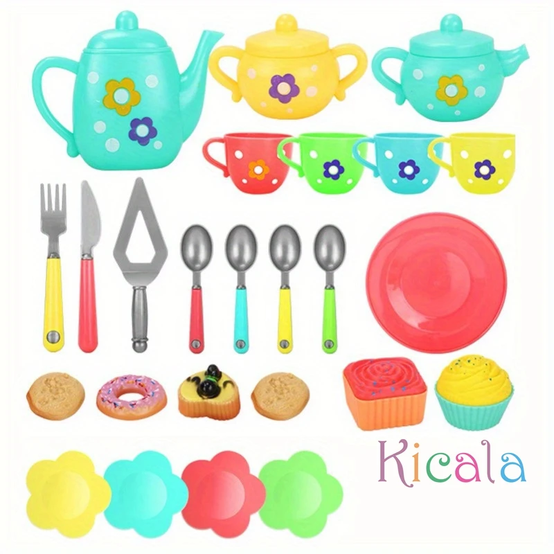 Kids Simulation Tea Set Kitchen Toys Tinplate Afternoon Tea Toys Teapot Teacup Food Pretend Play Toys For Boy girl Birthday Gift