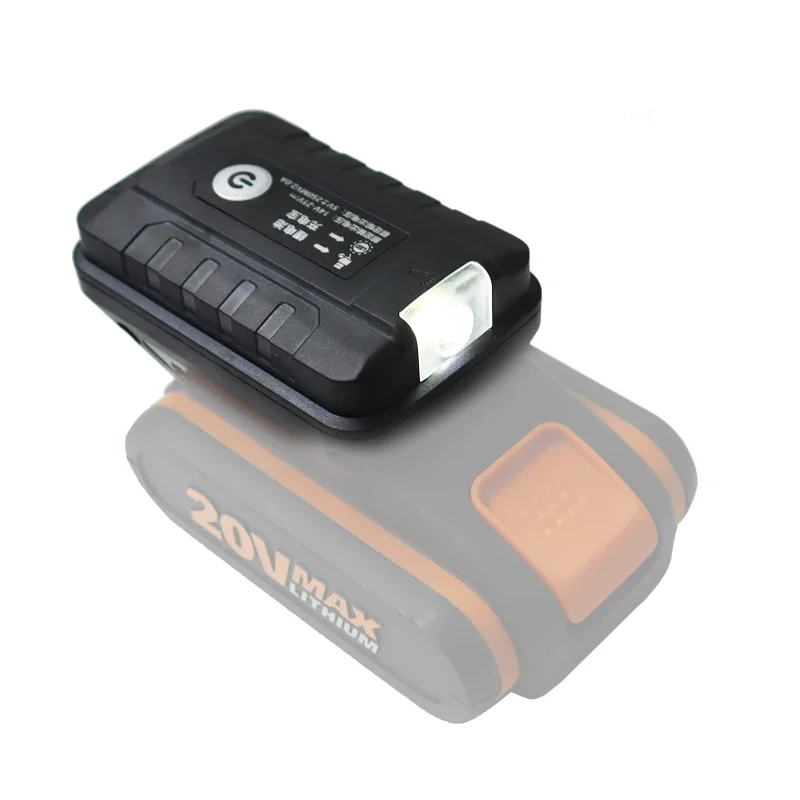Adaptateur lampe torche, torche, chargeur USB, pour téléphone portable,  pour Worx Orange, prise à 4 broches, batterie Li-ion 20V, ventilateur de