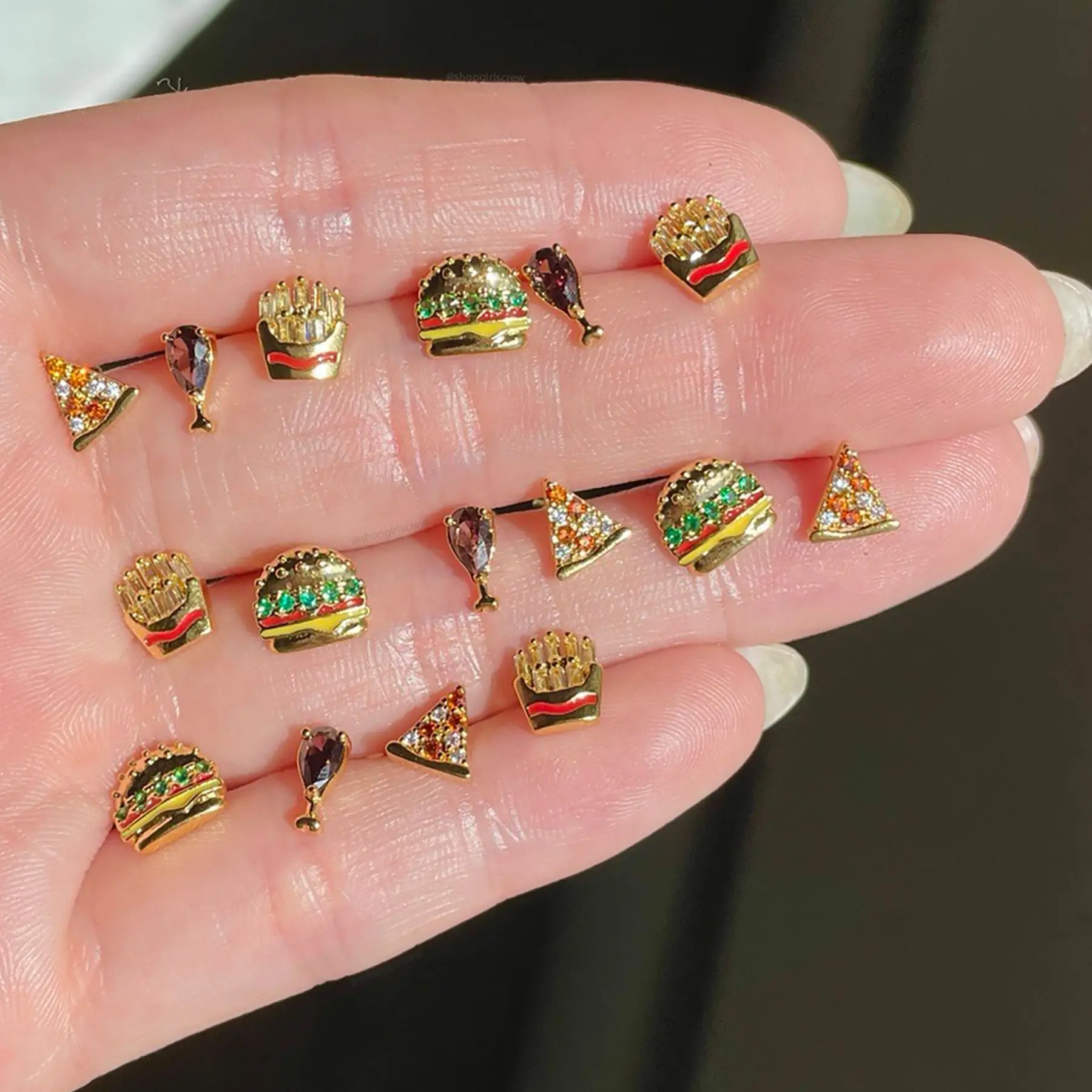 Y2K Ins Lovely Food Hamburg French Fries Pizza Food Zircon Stud Earring For Women Cute Delicious Food Earrings Jewelry Gift 2