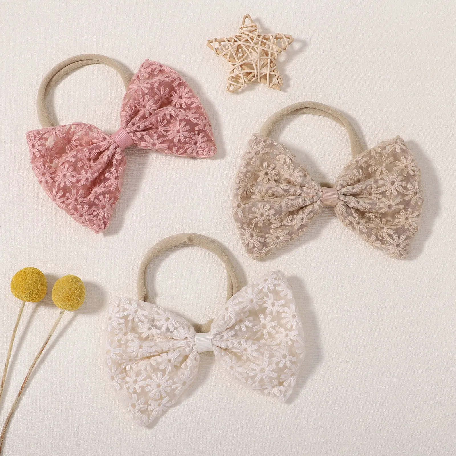 

Baby Girls Bow Headbands Infnats Hair Accessories Solid Color Flowers Embroidery Headbands Cute Nylon Girls Hairbands Dropship