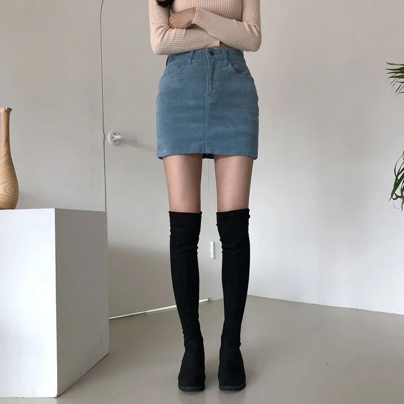 Women's Corduroy Retro Half-length Skirt Spring Korean Version of The Split Anti-failure Trouser Skirt with Inner Lining Women