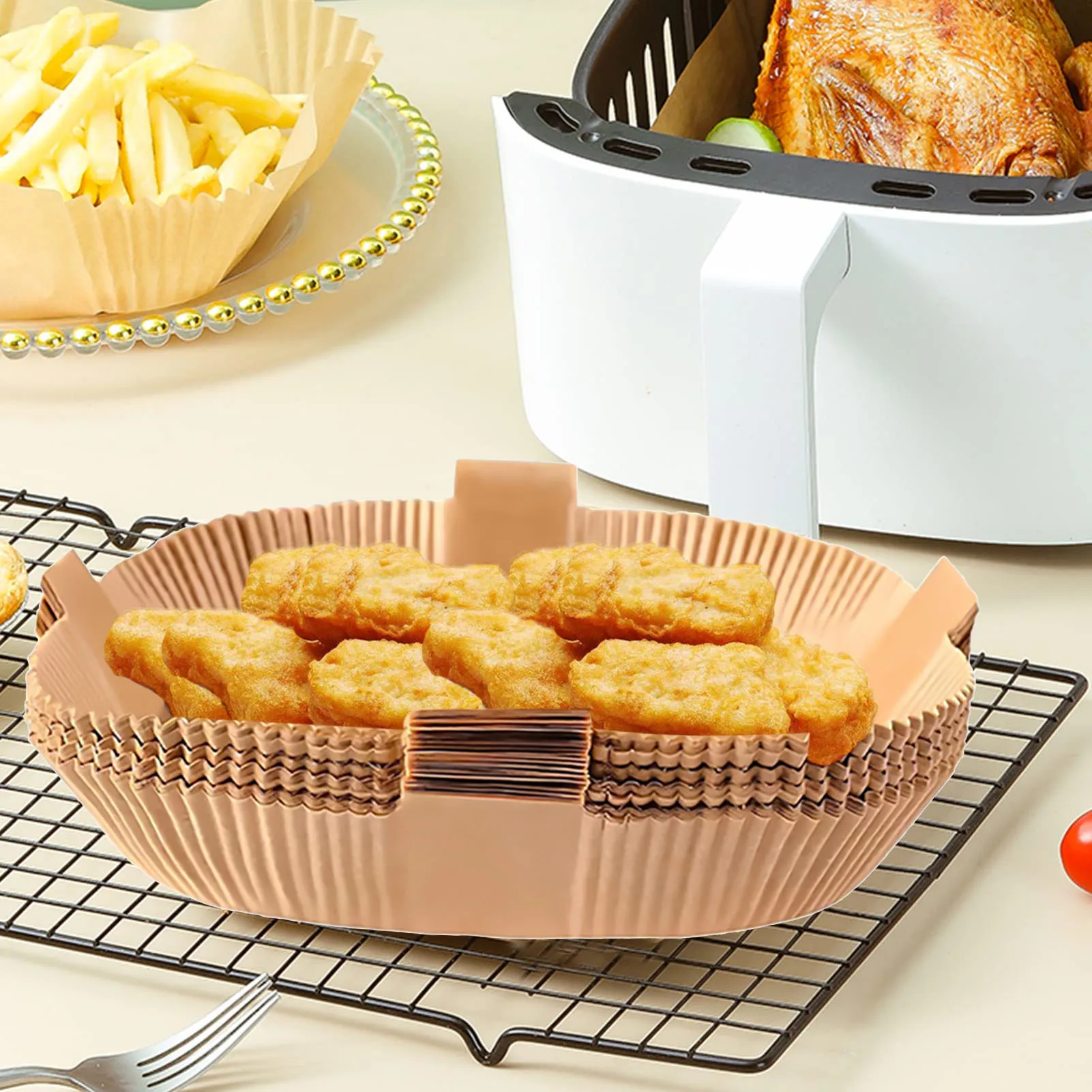 

Air Fryer One-time Use Paper Liner Waterproof Square Air Fryer Parchment Paper Parchment Paper For Air Fryer With Handle