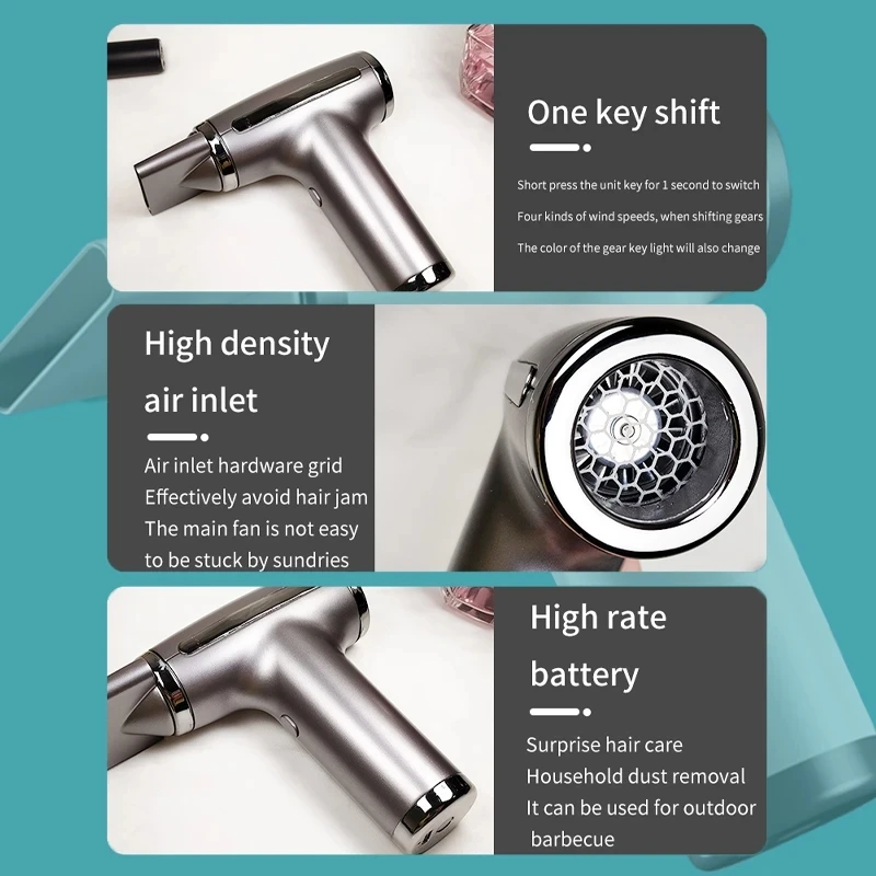 Wireless Hair Dryer High-Power Wind Fast Cleaning Dust Blowing Blow Dryer Household Outdoor USB Multifunctional Hairdryer